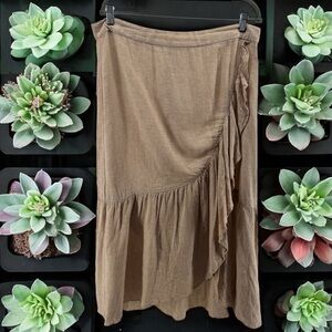 Madewell Tan Linen Blend Tiered Ruffle Midi Skirt Women’s Size 14